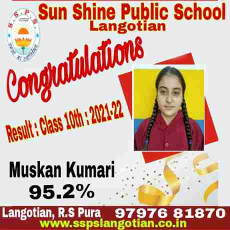 Congratulations to All parents, students and Staff members for excellent result of Class 10th for Session 2021-22